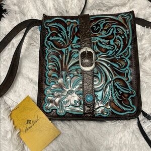 Patricia Nash Turquoise and Brown Leather Bag Set